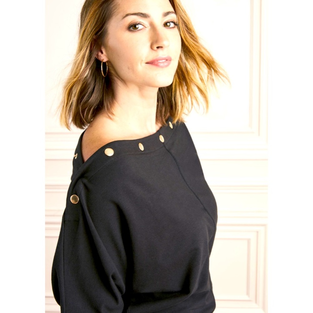 Sexy black top with gold button details